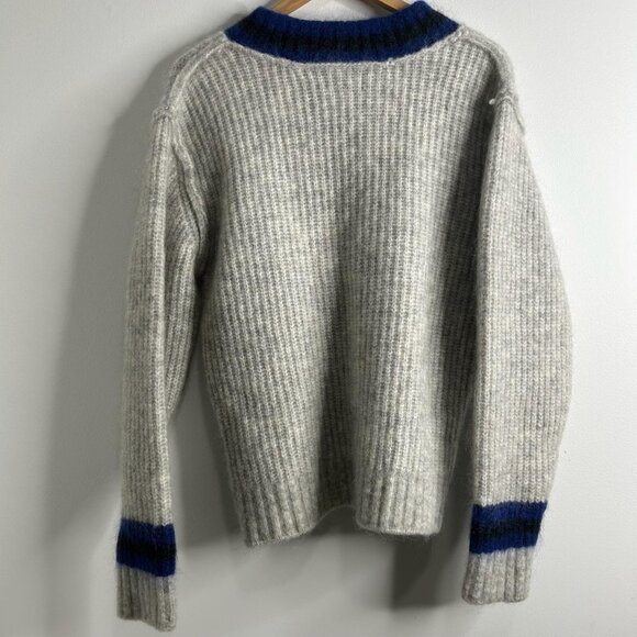 Stussy Tennis Sweater Mens L Gray V Neck Mohair Wool Blend Fuzzy Knit Ribbed - Picture 4 of 9